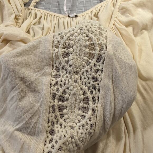 Free People Ann's Ruched Short Sleeve Scoop Neck Flowy Cream Top, Size L - Picture 7 of 11